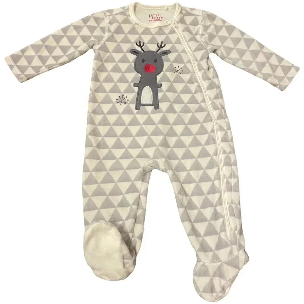 9 Months Petit Lem Christmas Reindeer Footed Long Sleeves Pajamas